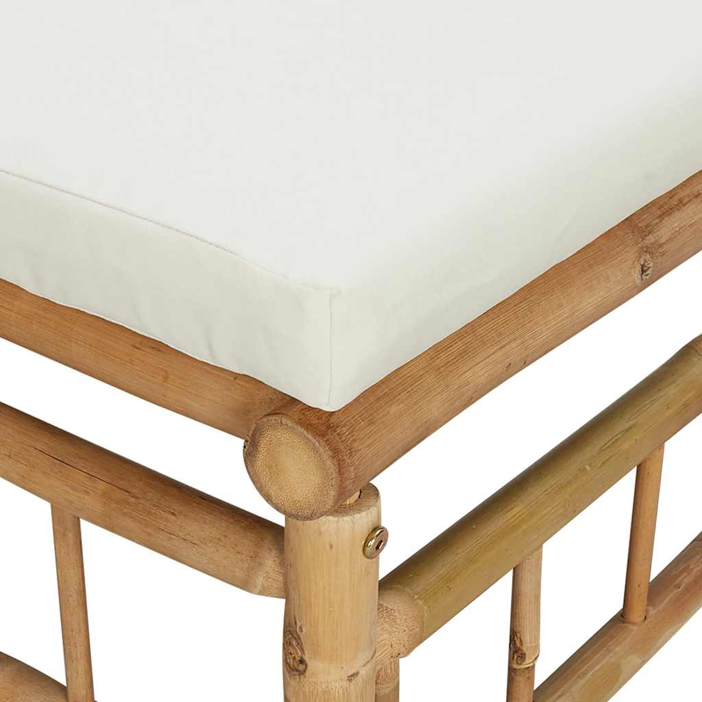 2-Tlg. Garten-Lounge-Set Mit Weißen Kissen Bambus