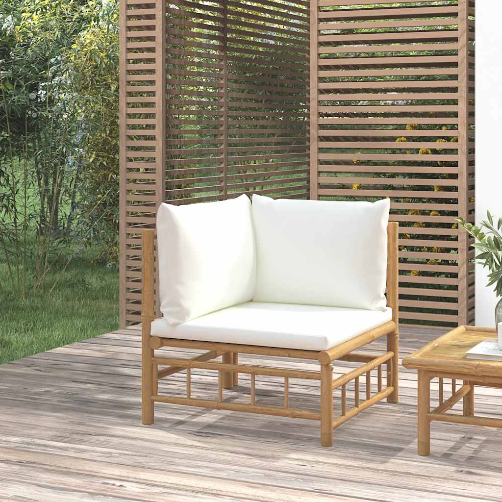2-Tlg. Garten-Lounge-Set Mit Weißen Kissen Bambus