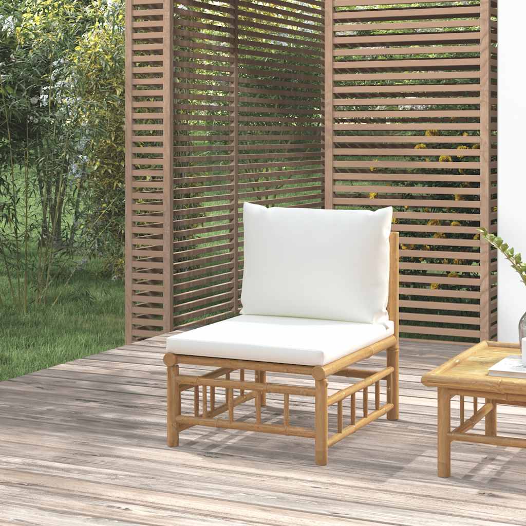 2-Tlg. Garten-Lounge-Set Mit Weißen Kissen Bambus