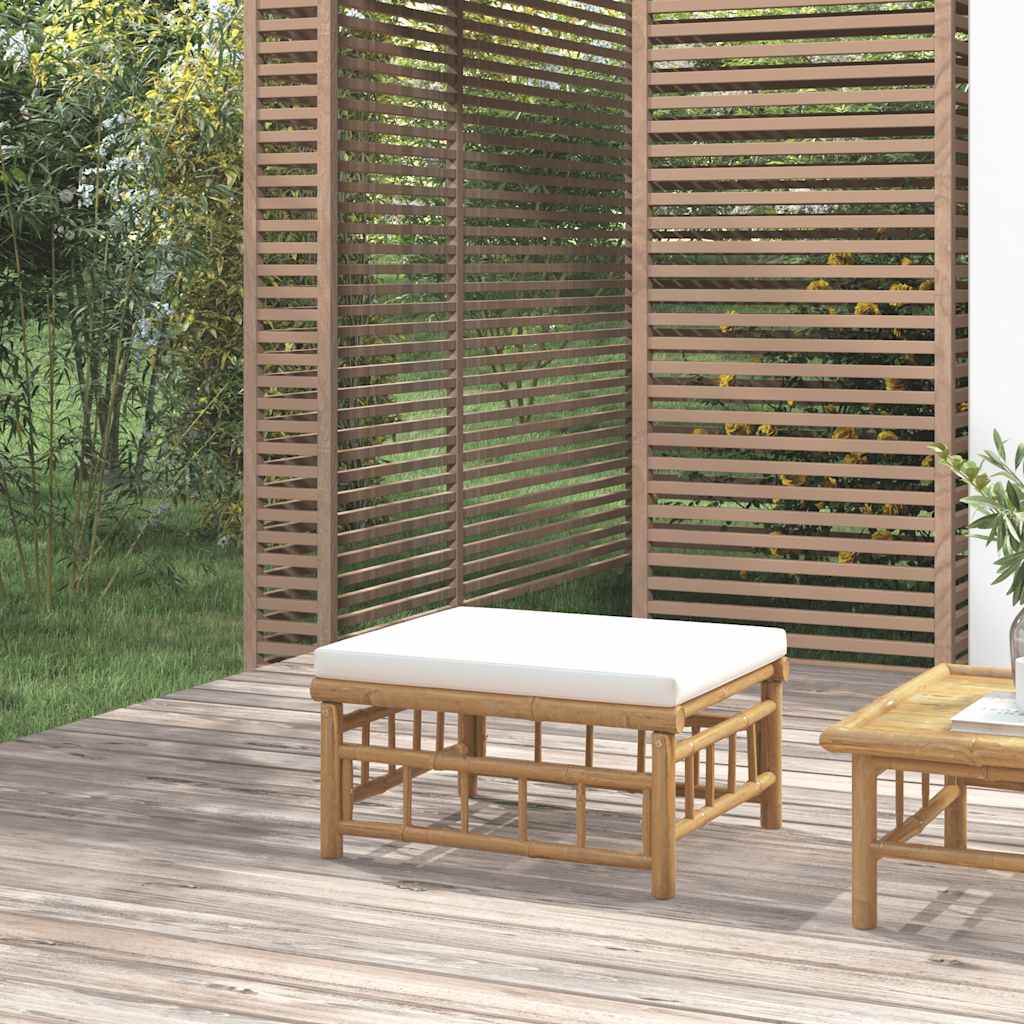 2-Tlg. Garten-Lounge-Set Mit Weißen Kissen Bambus