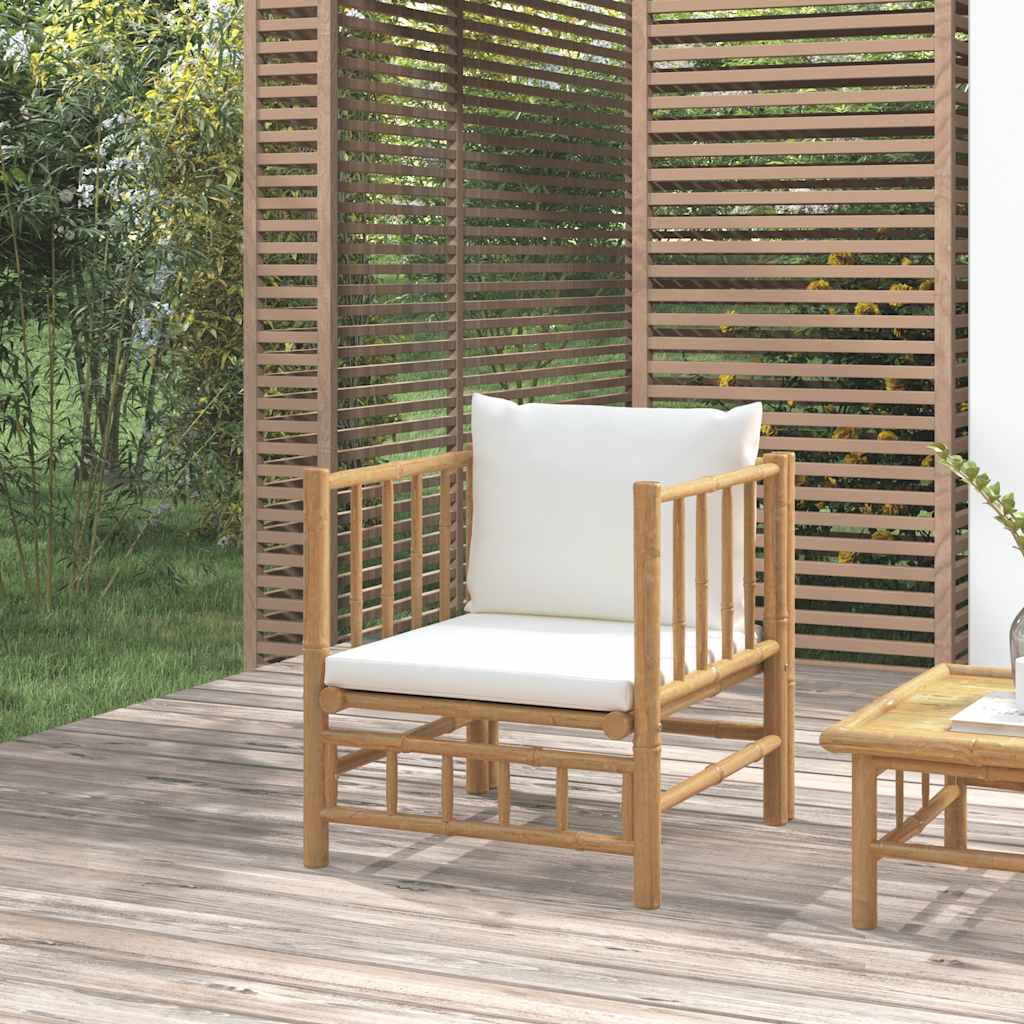 2-Tlg. Garten-Lounge-Set Mit Weißen Kissen Bambus