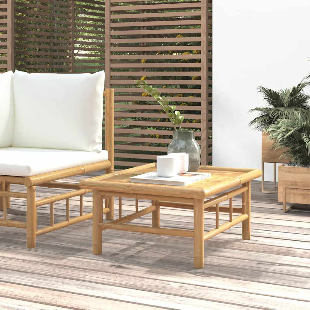 2-Tlg. Garten-Lounge-Set Mit Weißen Kissen Bambus