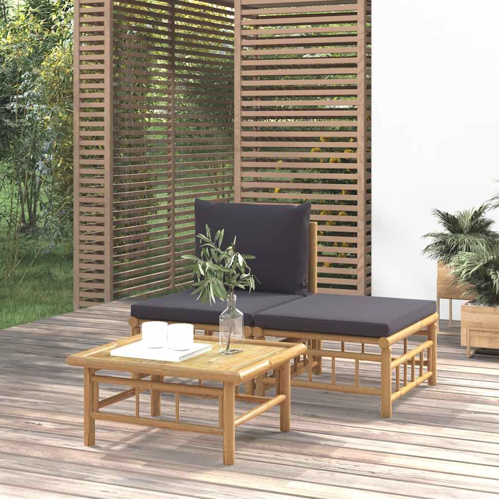 2-Tlg. Garten-Lounge-Set Mit Weißen Kissen Bambus