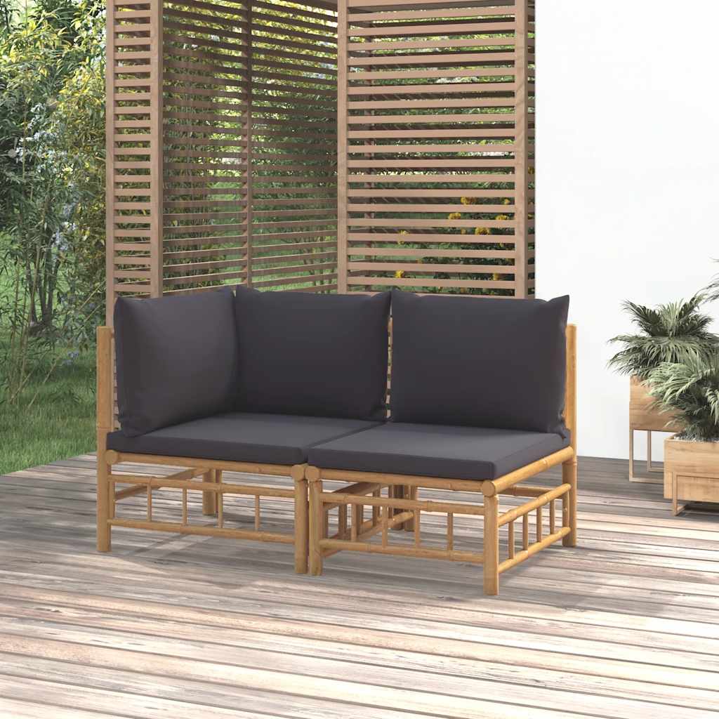 2-Tlg. Garten-Lounge-Set Mit Weißen Kissen Bambus