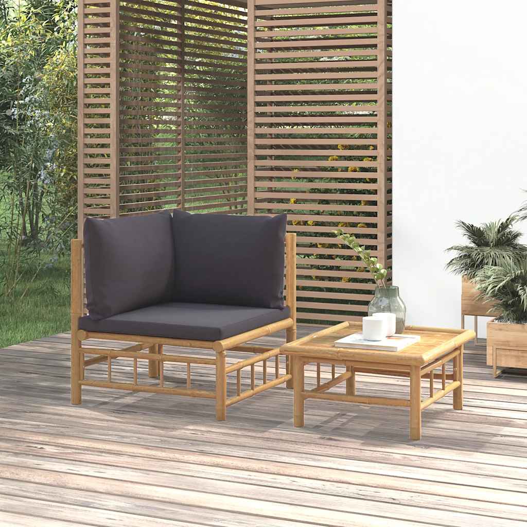 2-Tlg. Garten-Lounge-Set Mit Weißen Kissen Bambus