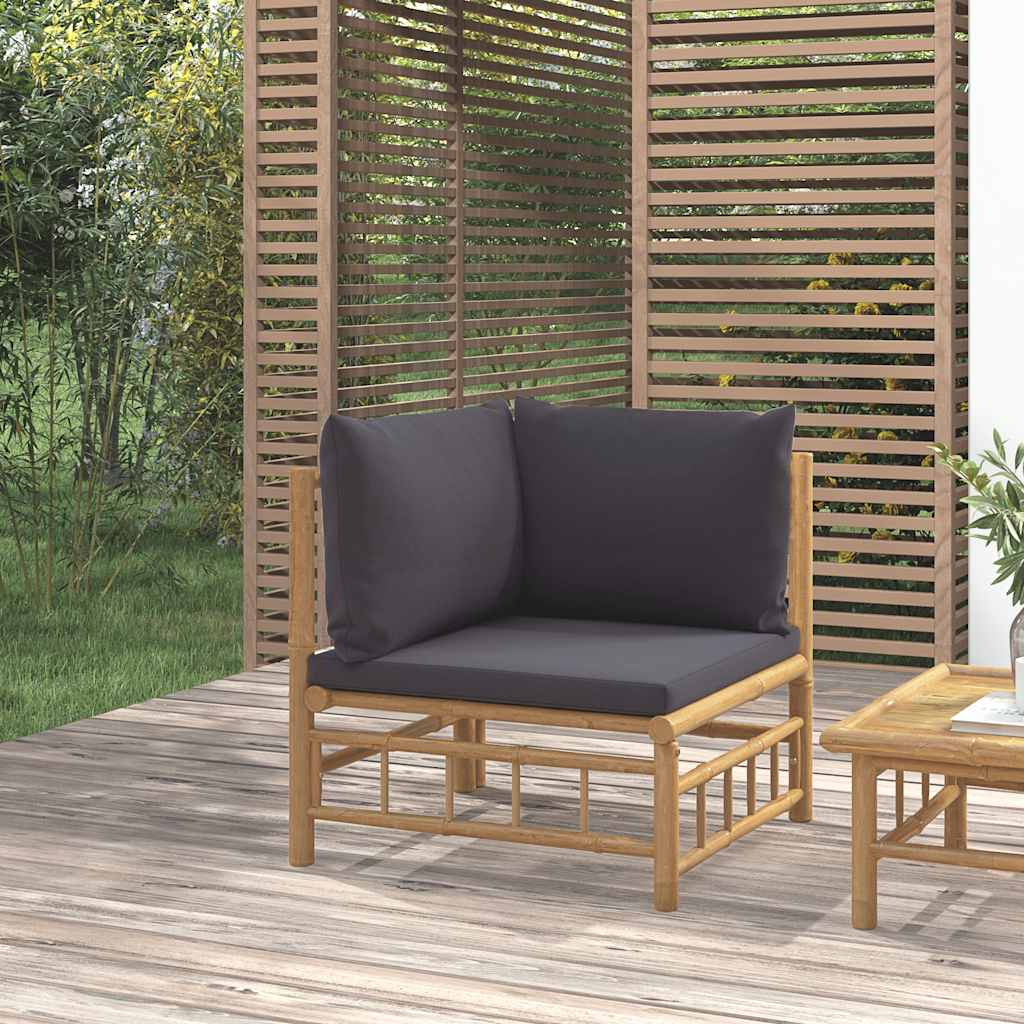 2-Tlg. Garten-Lounge-Set Mit Weißen Kissen Bambus