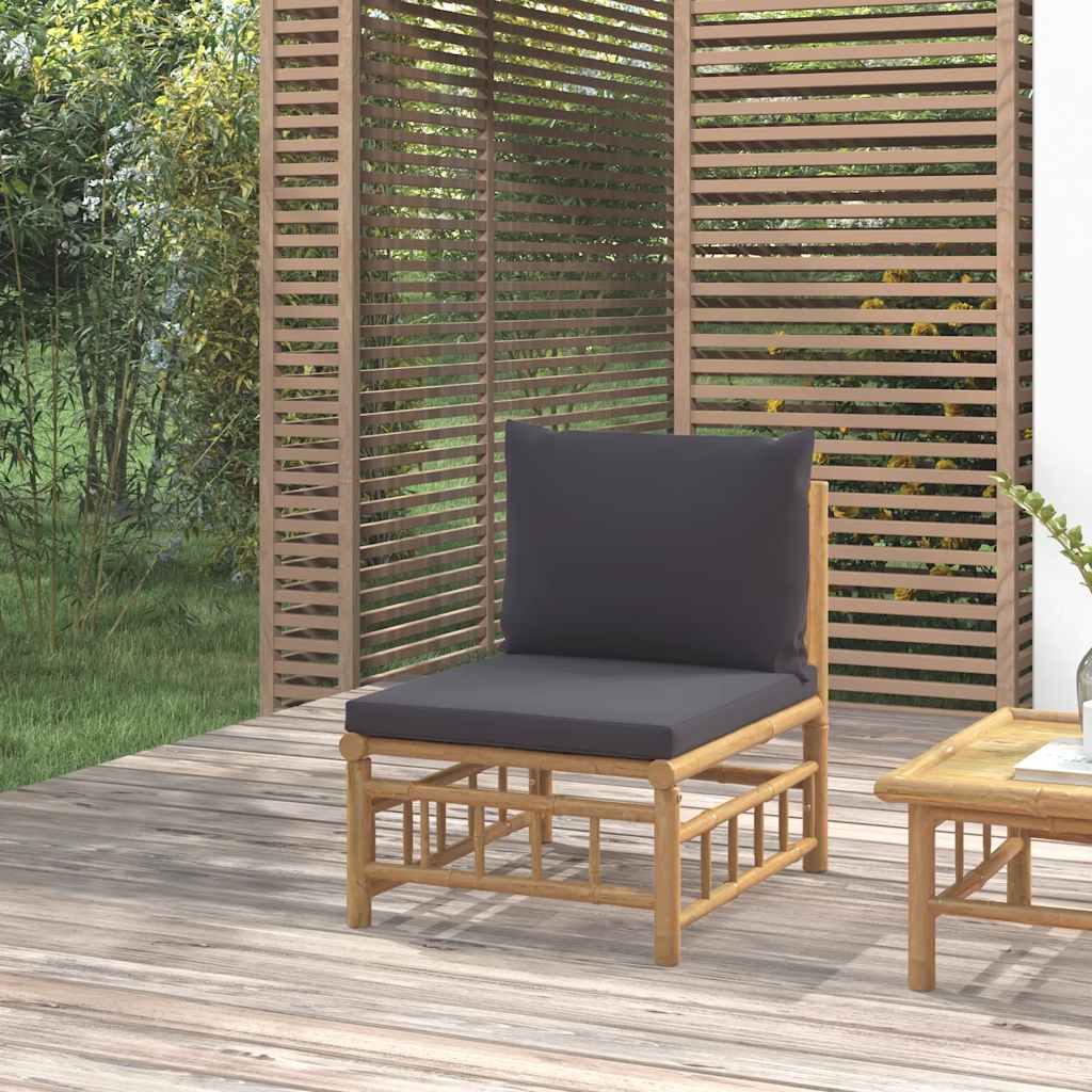 2-Tlg. Garten-Lounge-Set Mit Weißen Kissen Bambus