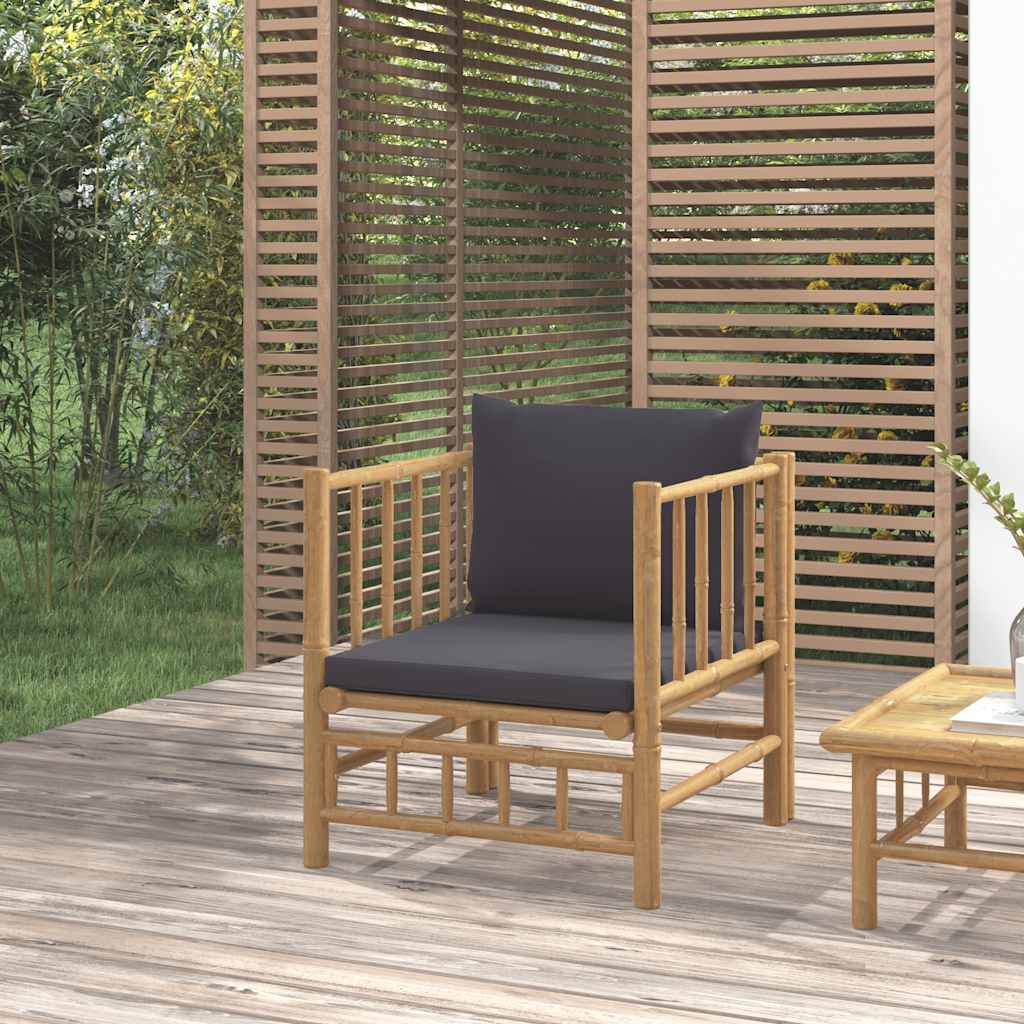 2-Tlg. Garten-Lounge-Set Mit Weißen Kissen Bambus