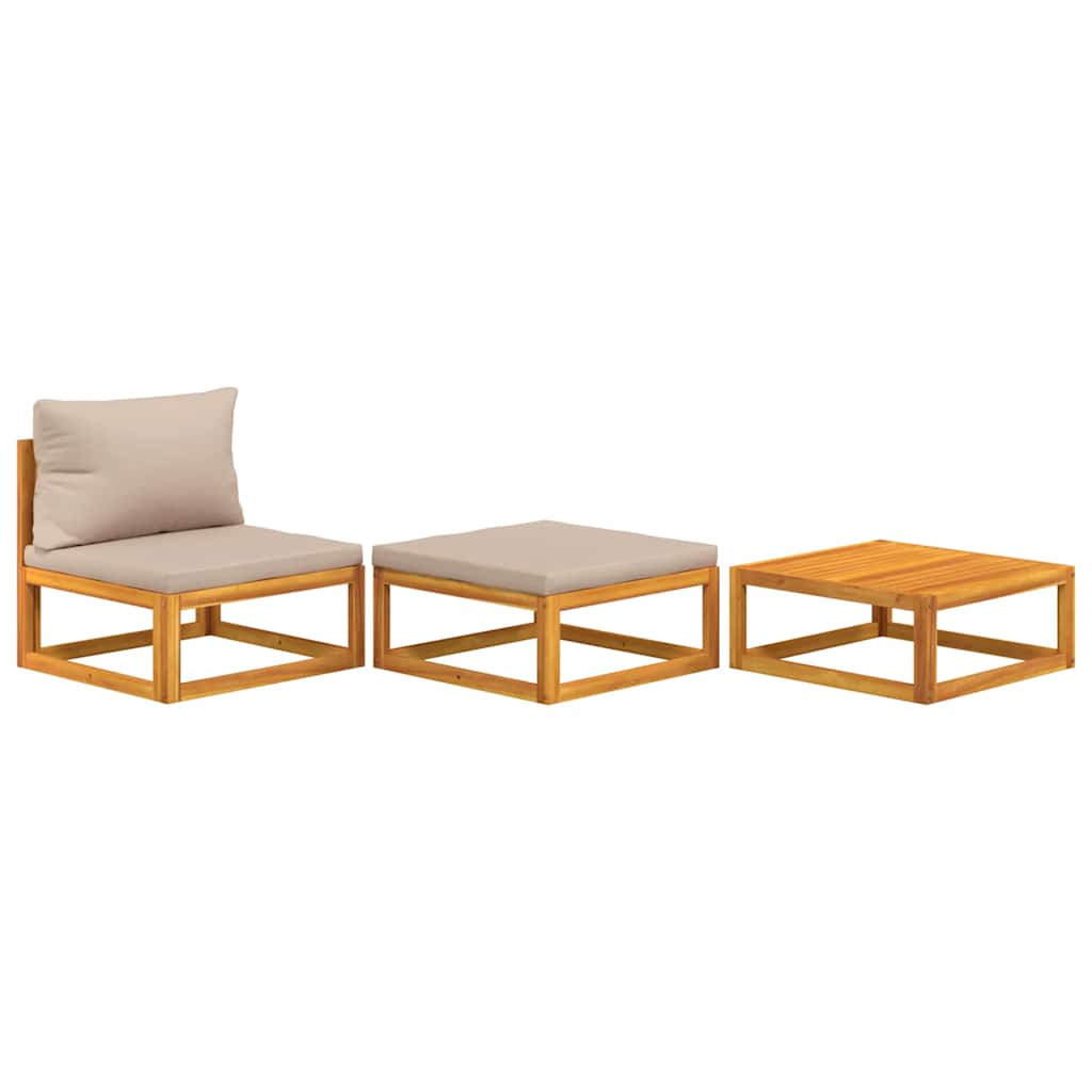 3-Tlg. Garten-Lounge-Set Mit Kissen Massivholz Akazie