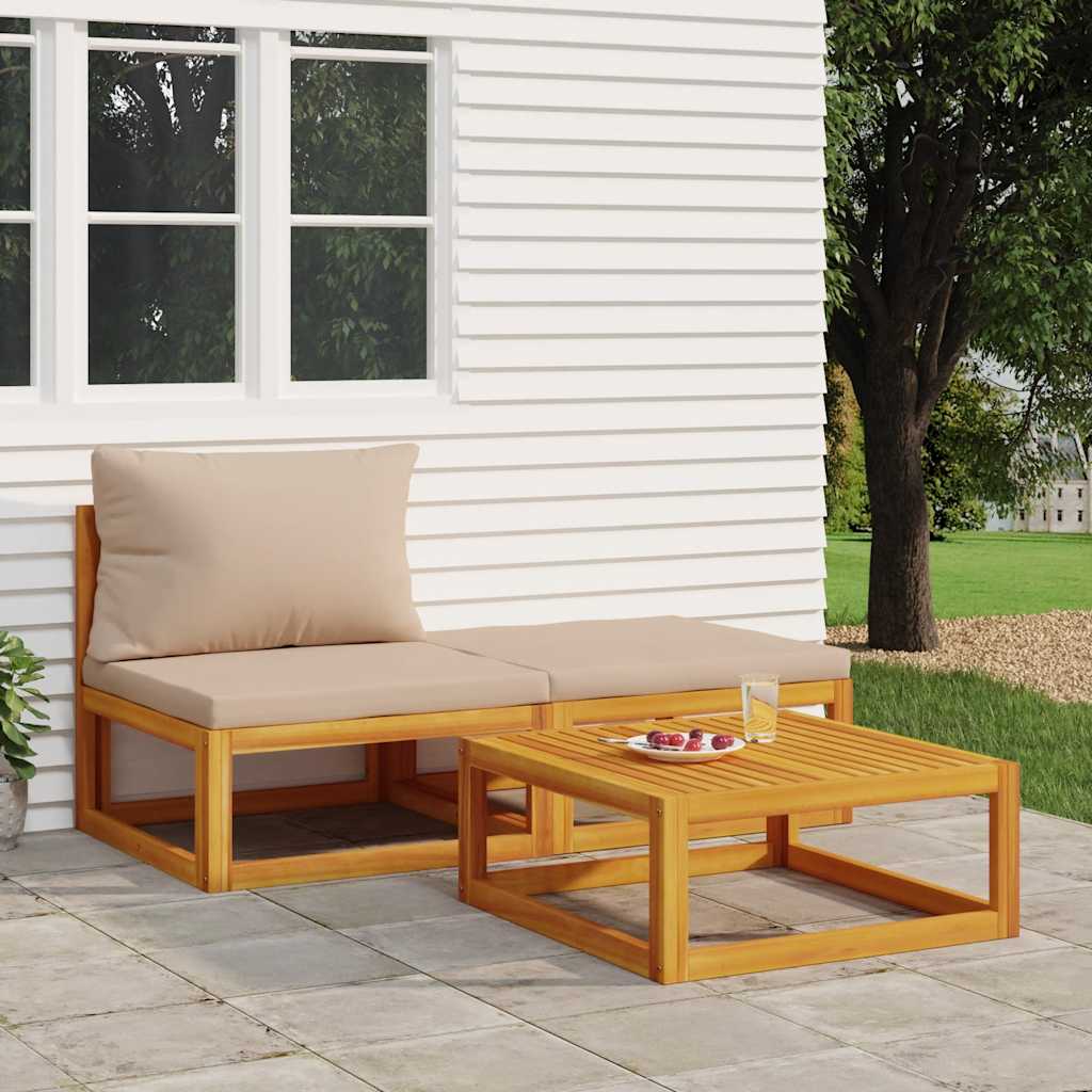 3-Tlg. Garten-Lounge-Set Mit Kissen Massivholz Akazie