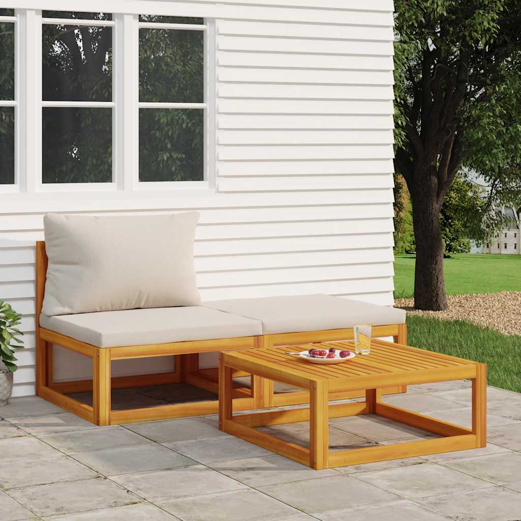 3-Tlg. Garten-Lounge-Set Mit Kissen Massivholz Akazie