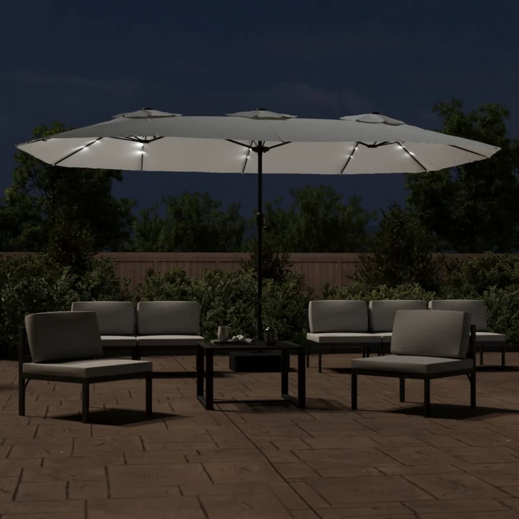 Doppel-Sonnenschirm Mit Led-Leuchten Sand 449X265 Cm