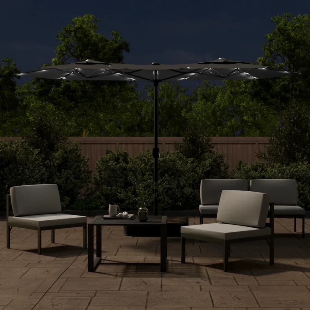 Doppel-Sonnenschirm Mit Led-Leuchten 316X145 Cm