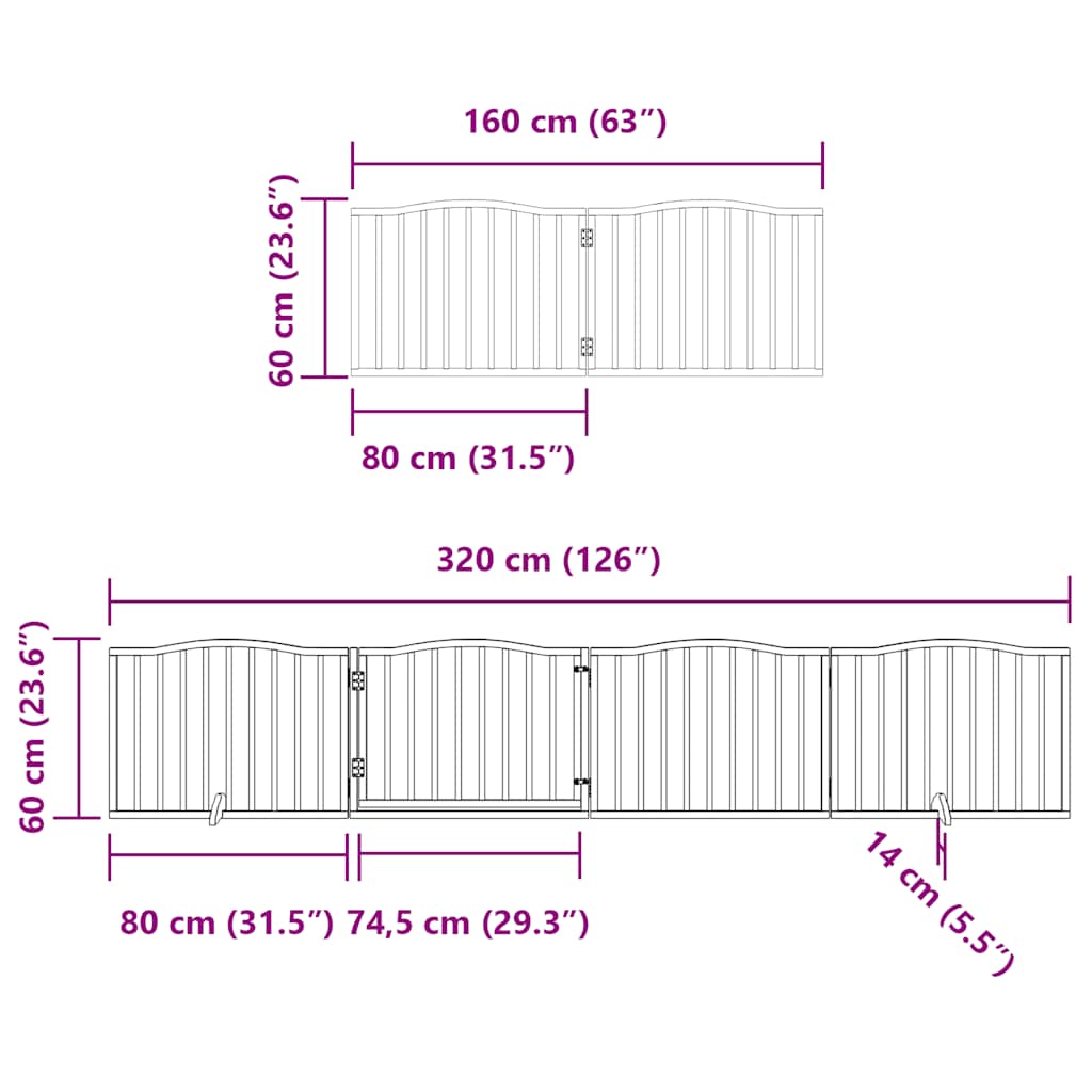8-Tlg. Hundetor Mit Tür Faltbar 640 Cm Pappelholz
