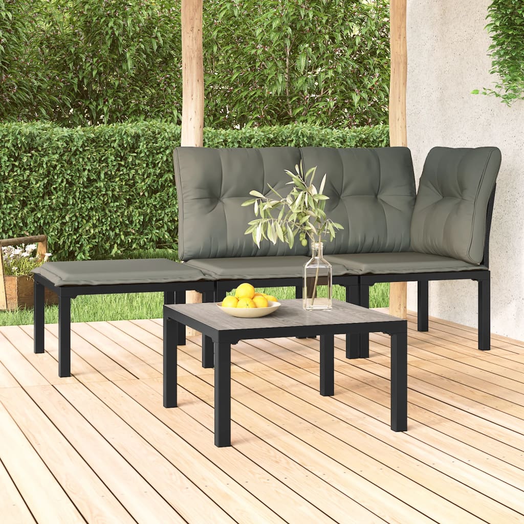 4-Tlg. Garten-Lounge-Set Schwarz Und Grau Poly Rattan
