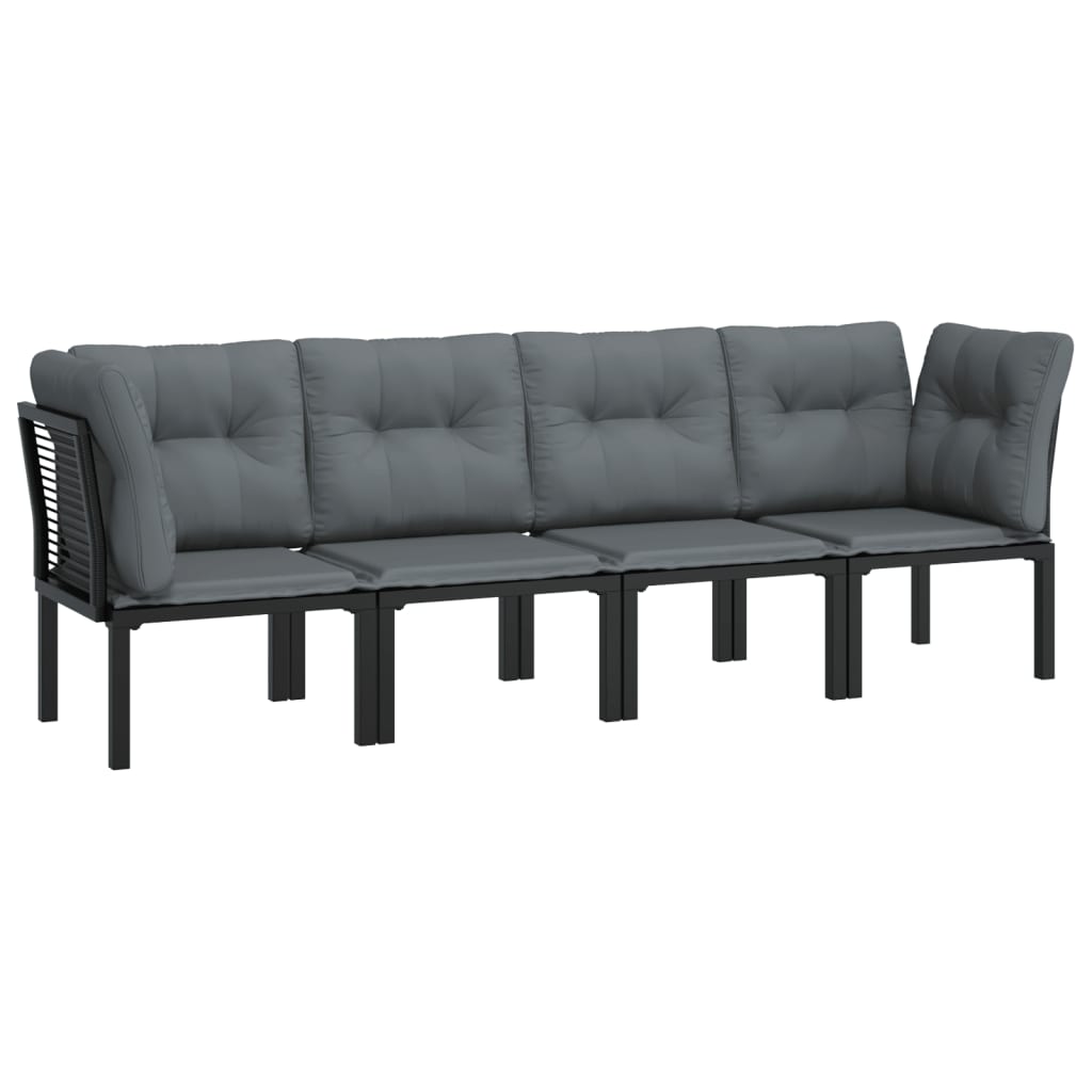 4-Tlg. Garten-Lounge-Set Schwarz Und Grau Poly Rattan