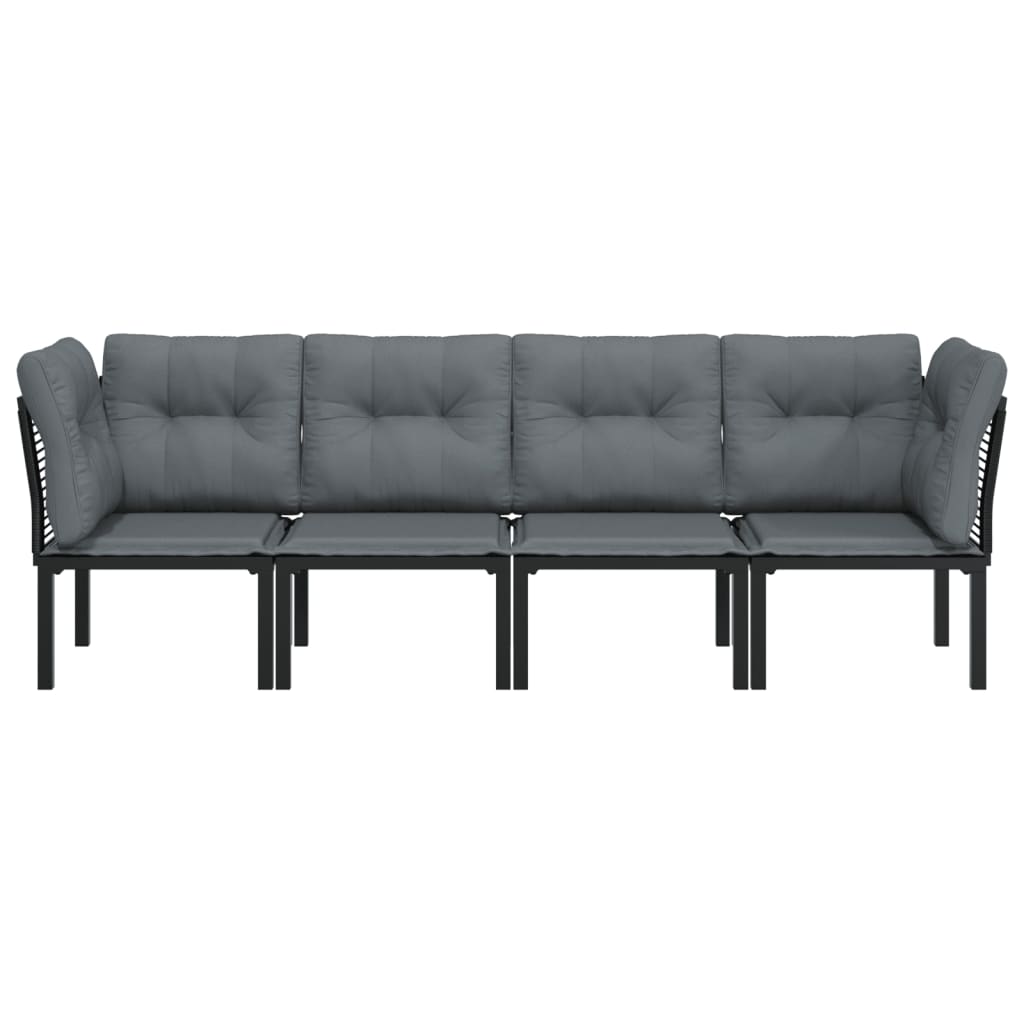 4-Tlg. Garten-Lounge-Set Schwarz Und Grau Poly Rattan
