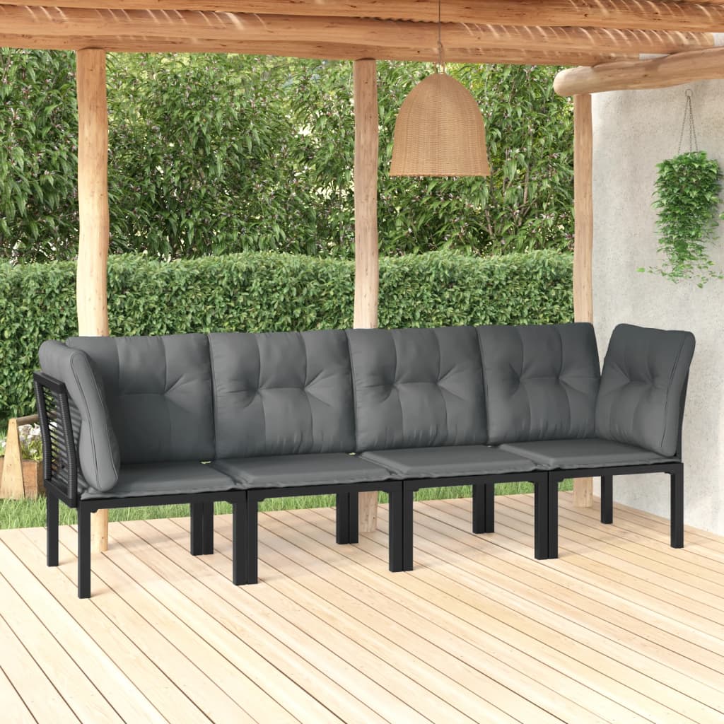 4-Tlg. Garten-Lounge-Set Schwarz Und Grau Poly Rattan