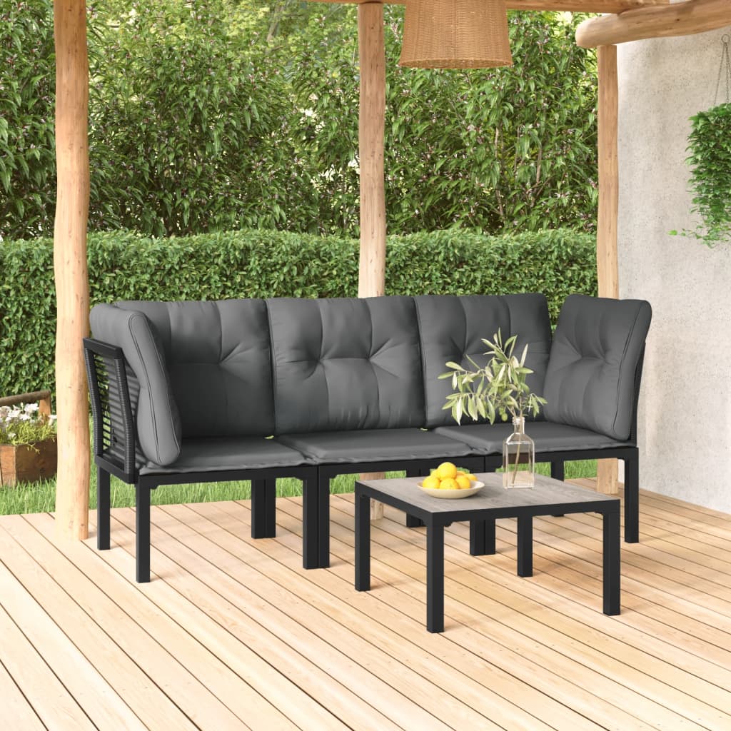 4-Tlg. Garten-Lounge-Set Schwarz Und Grau Poly Rattan