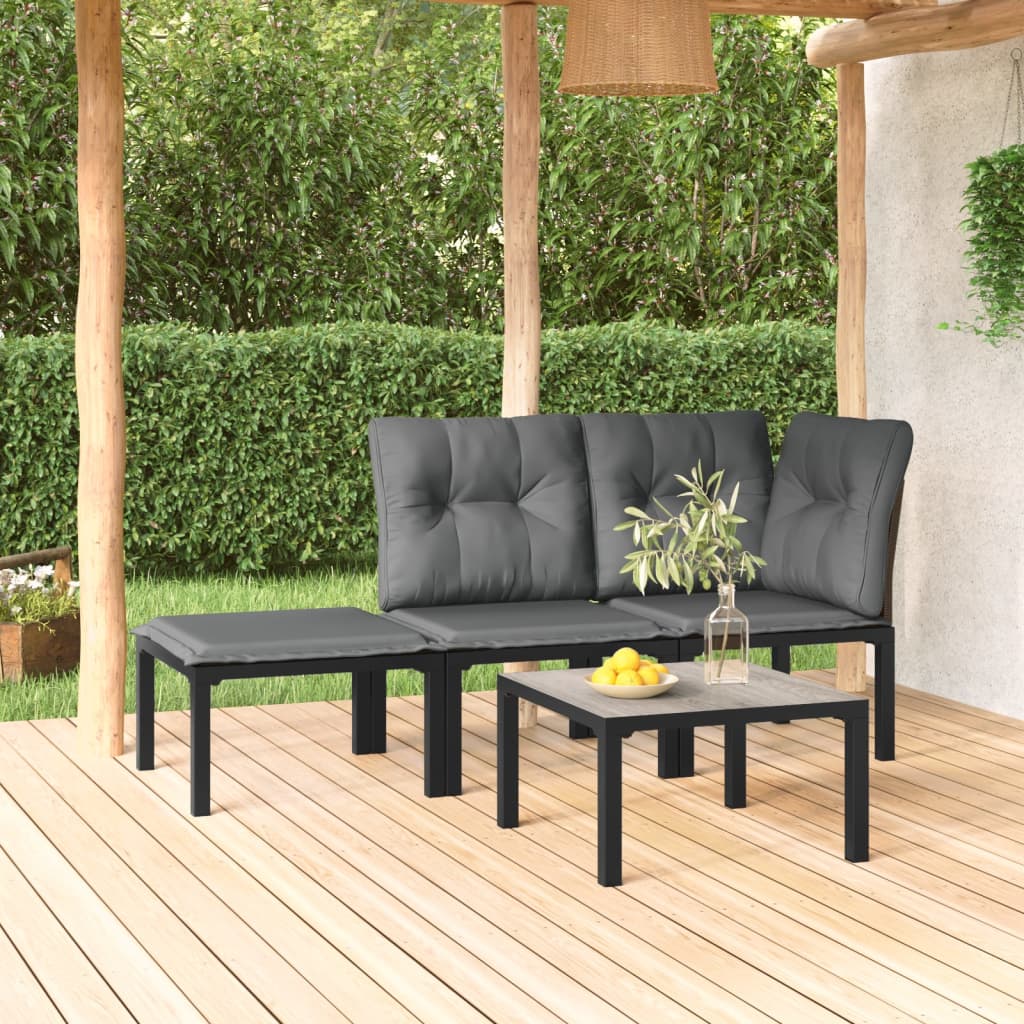 4-Tlg. Garten-Lounge-Set Schwarz Und Grau Poly Rattan