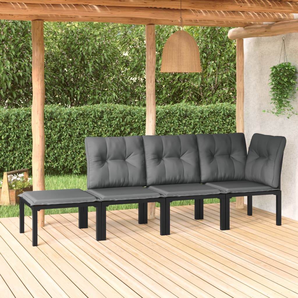 4-Tlg. Garten-Lounge-Set Schwarz Und Grau Poly Rattan