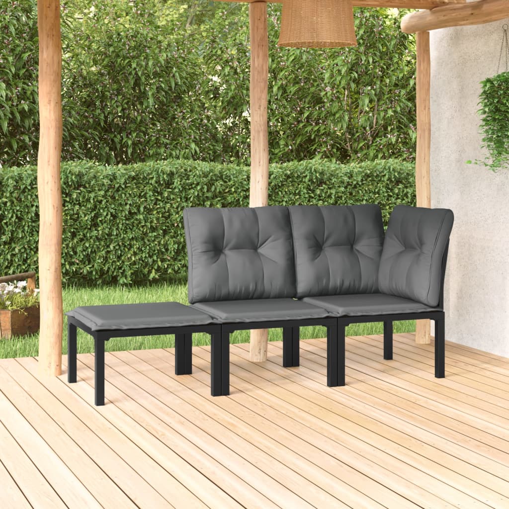 4-Tlg. Garten-Lounge-Set Schwarz Und Grau Poly Rattan