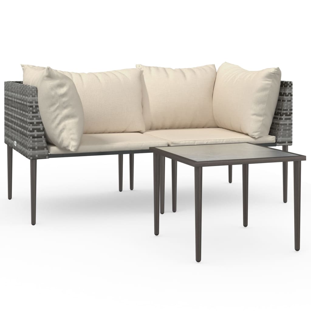 3-Tlg. Garten-Lounge-Set Mit Kissen Grau Poly Rattan Grau
