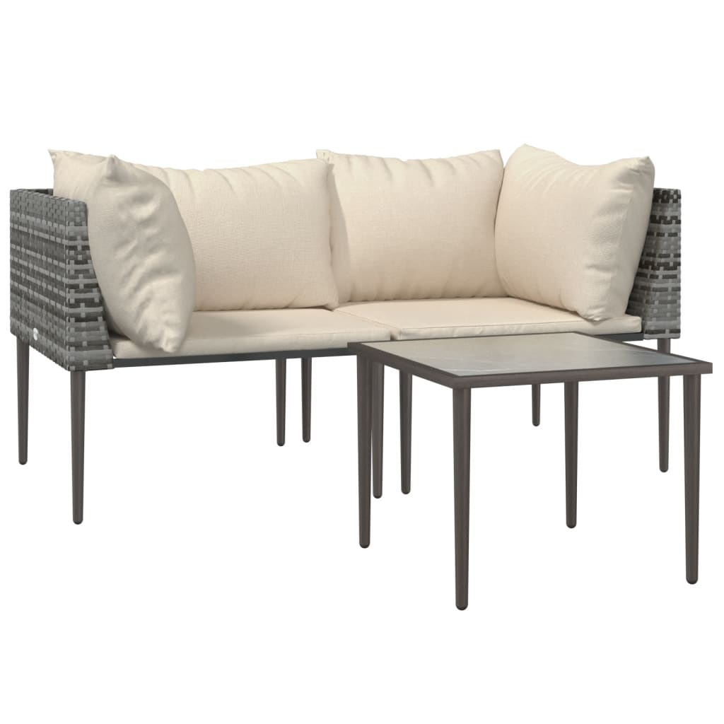 3-Tlg. Garten-Lounge-Set Mit Kissen Grau Poly Rattan Grau