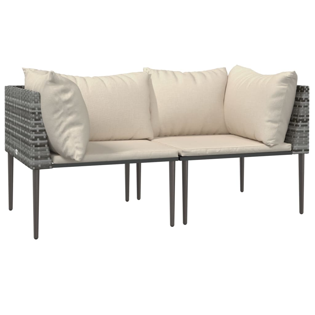 3-Tlg. Garten-Lounge-Set Mit Kissen Grau Poly Rattan Grau
