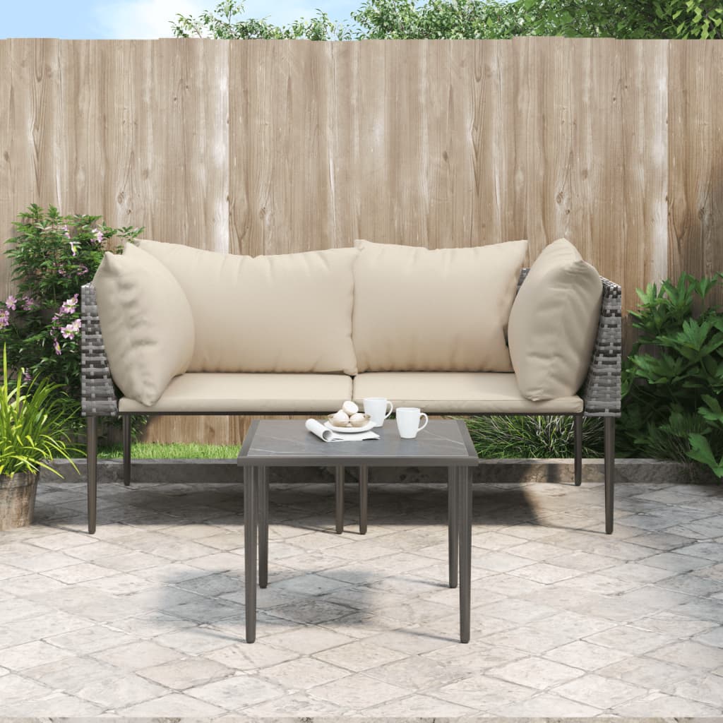 3-Tlg. Garten-Lounge-Set Mit Kissen Grau Poly Rattan Grau