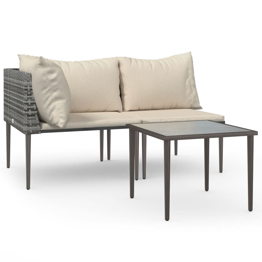 3-Tlg. Garten-Lounge-Set Mit Kissen Grau Poly Rattan Grau