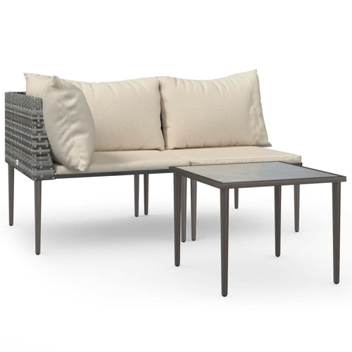 3-Tlg. Garten-Lounge-Set Mit Kissen Grau Poly Rattan Grau