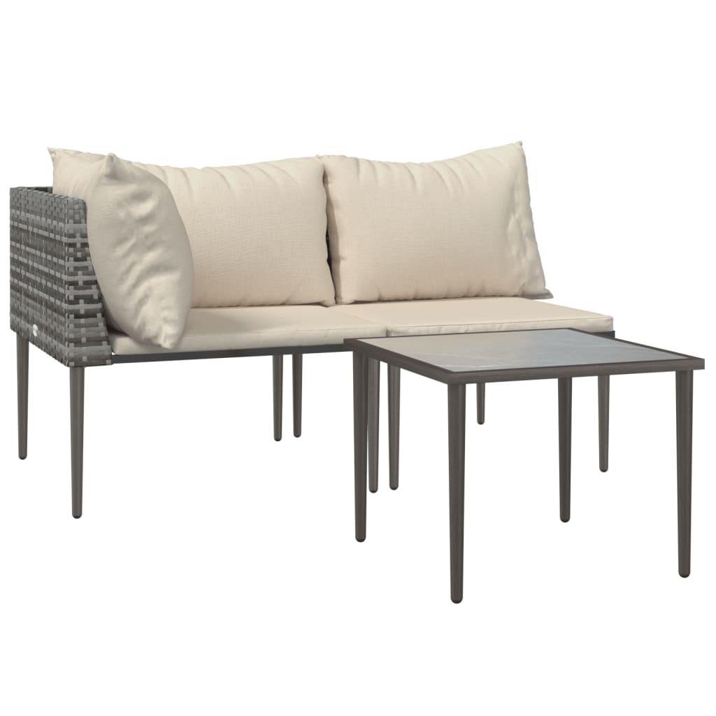 3-Tlg. Garten-Lounge-Set Mit Kissen Grau Poly Rattan Grau
