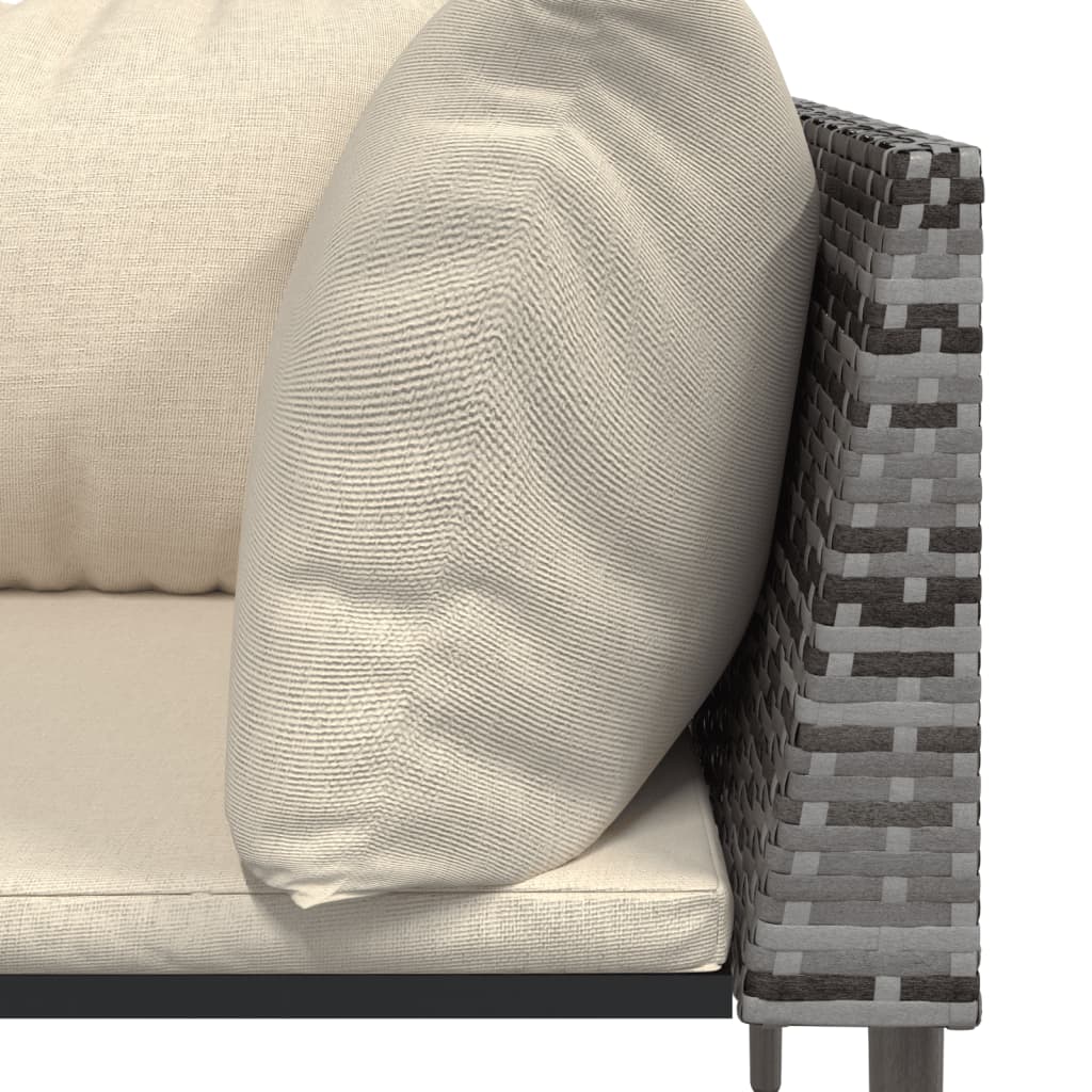 3-Tlg. Garten-Lounge-Set Mit Kissen Grau Poly Rattan Grau