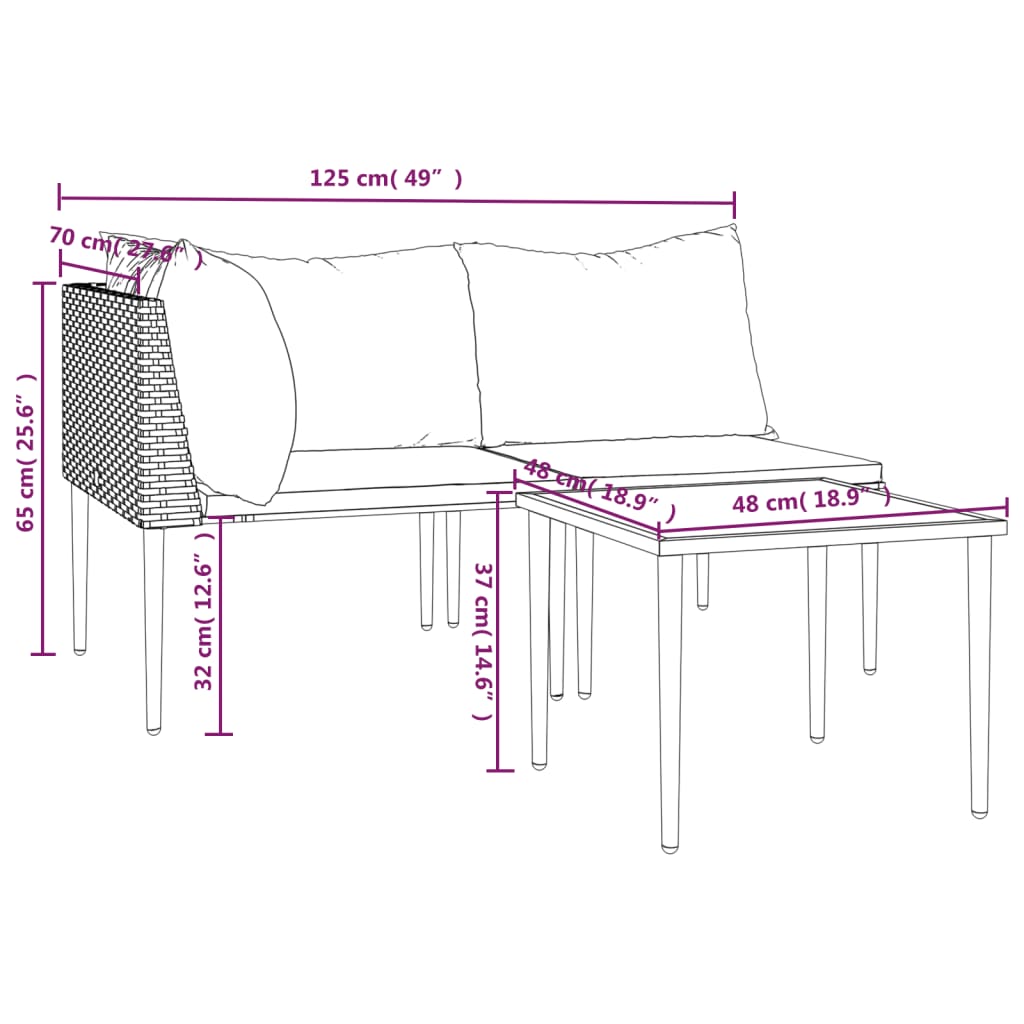 3-Tlg. Garten-Lounge-Set Mit Kissen Grau Poly Rattan Grau
