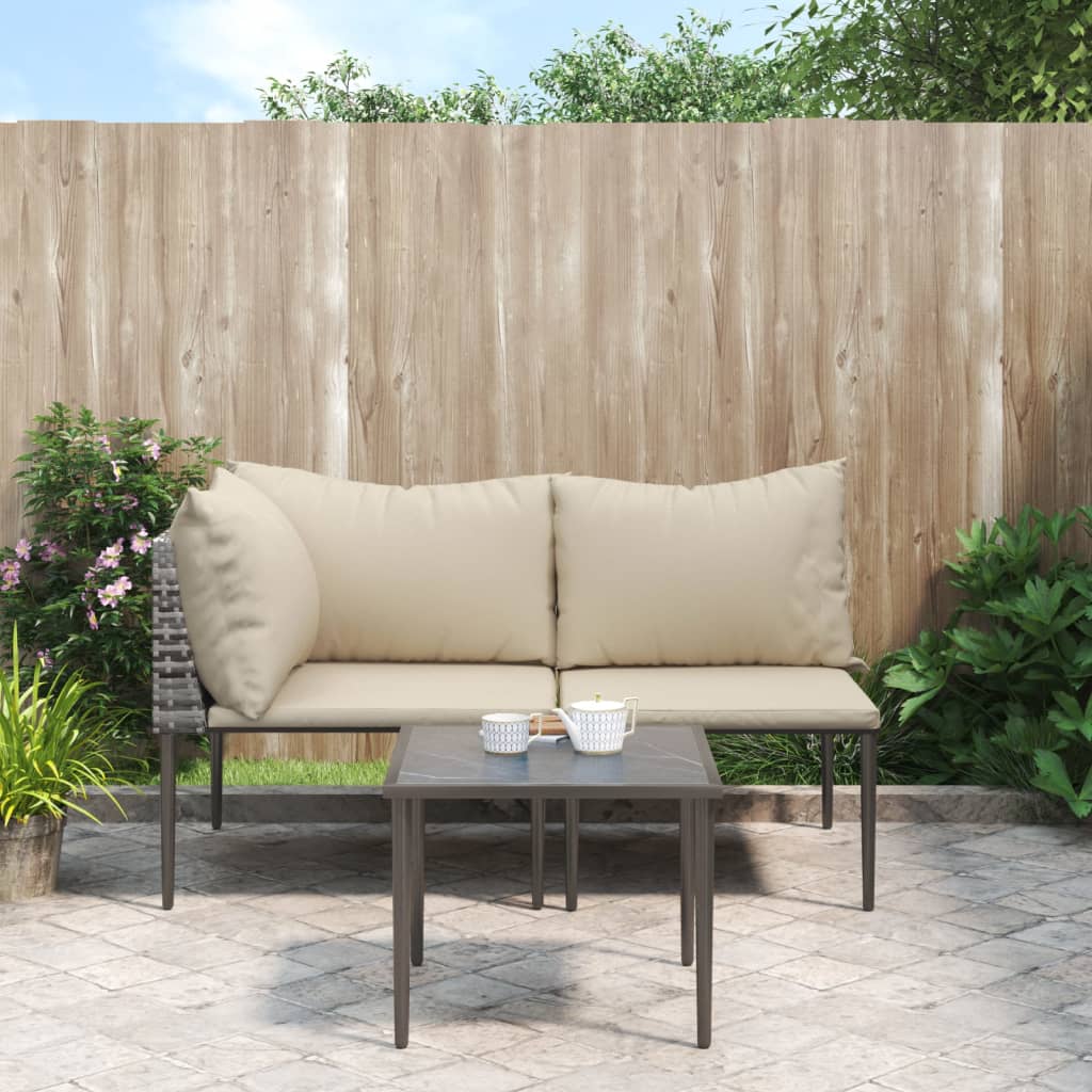 3-Tlg. Garten-Lounge-Set Mit Kissen Grau Poly Rattan Grau