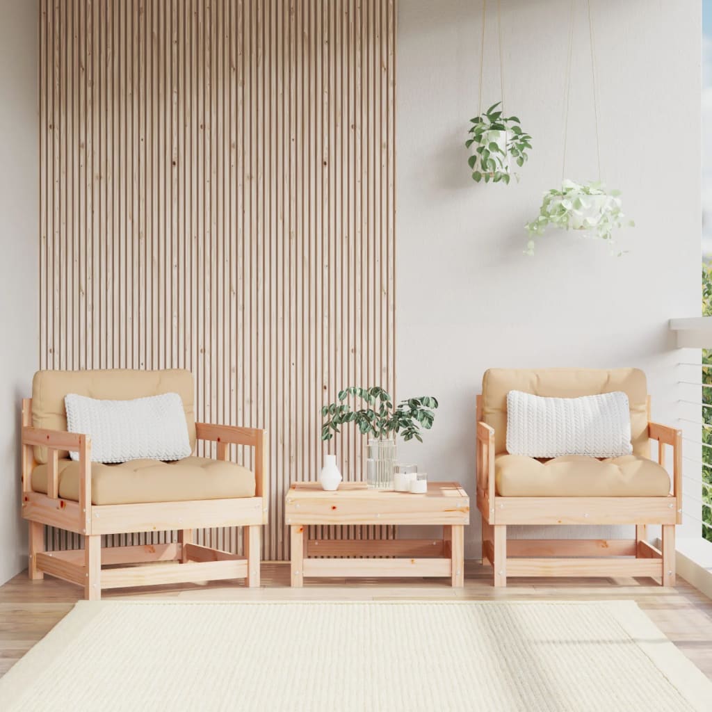 3-Tlg. Garten-Lounge-Set Massivholz Kiefer Natürliche Kiefer