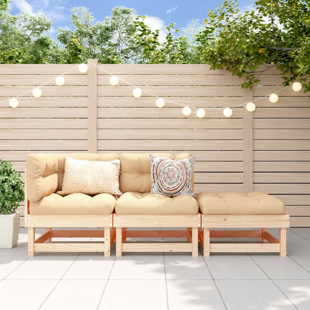 3-Tlg. Garten-Lounge-Set Massivholz Kiefer Natürliche Kiefer