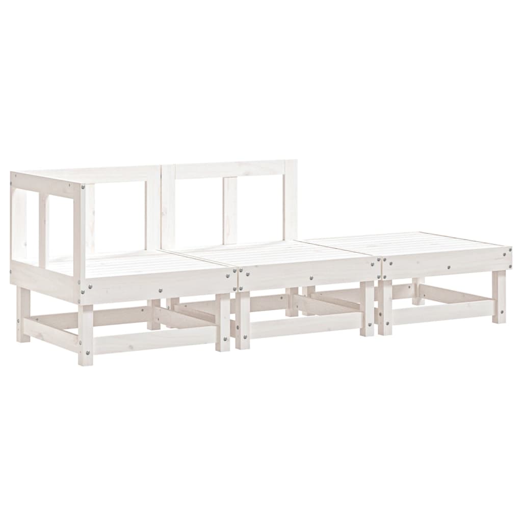 3-Tlg. Garten-Lounge-Set Weiß Massivholz Kiefer Weiße Kiefer