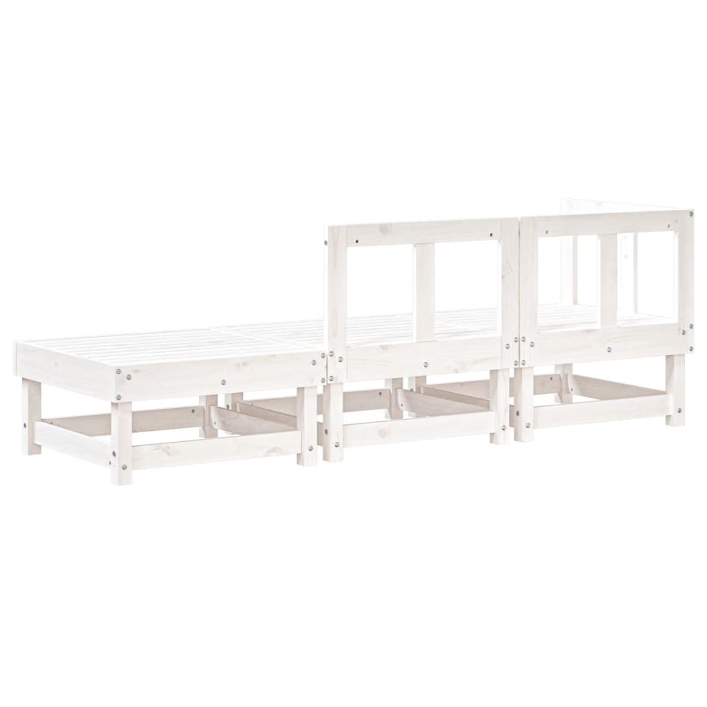 3-Tlg. Garten-Lounge-Set Weiß Massivholz Kiefer Weiße Kiefer