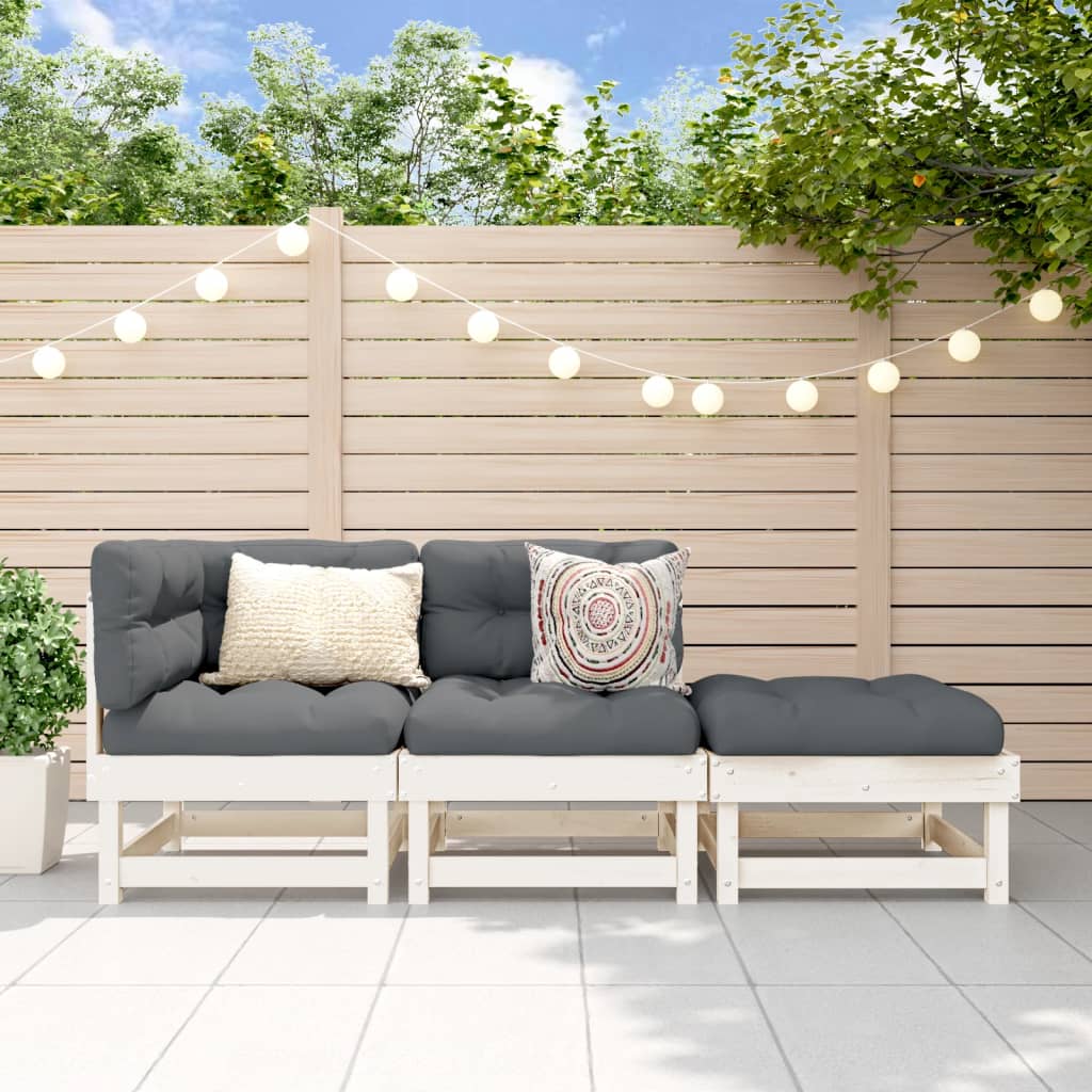 3-Tlg. Garten-Lounge-Set Weiß Massivholz Kiefer Weiße Kiefer