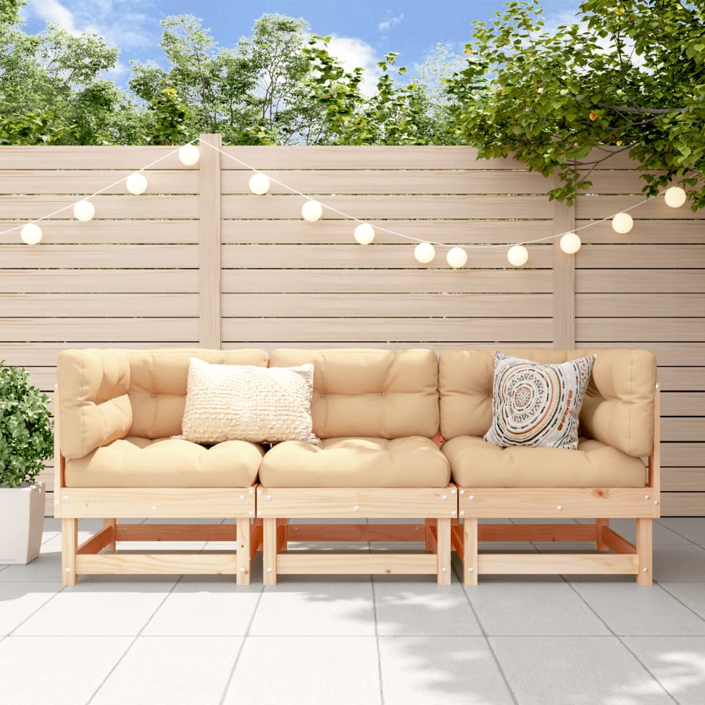 3-Tlg. Garten-Lounge-Set Massivholz Kiefer Natürliche Kiefer