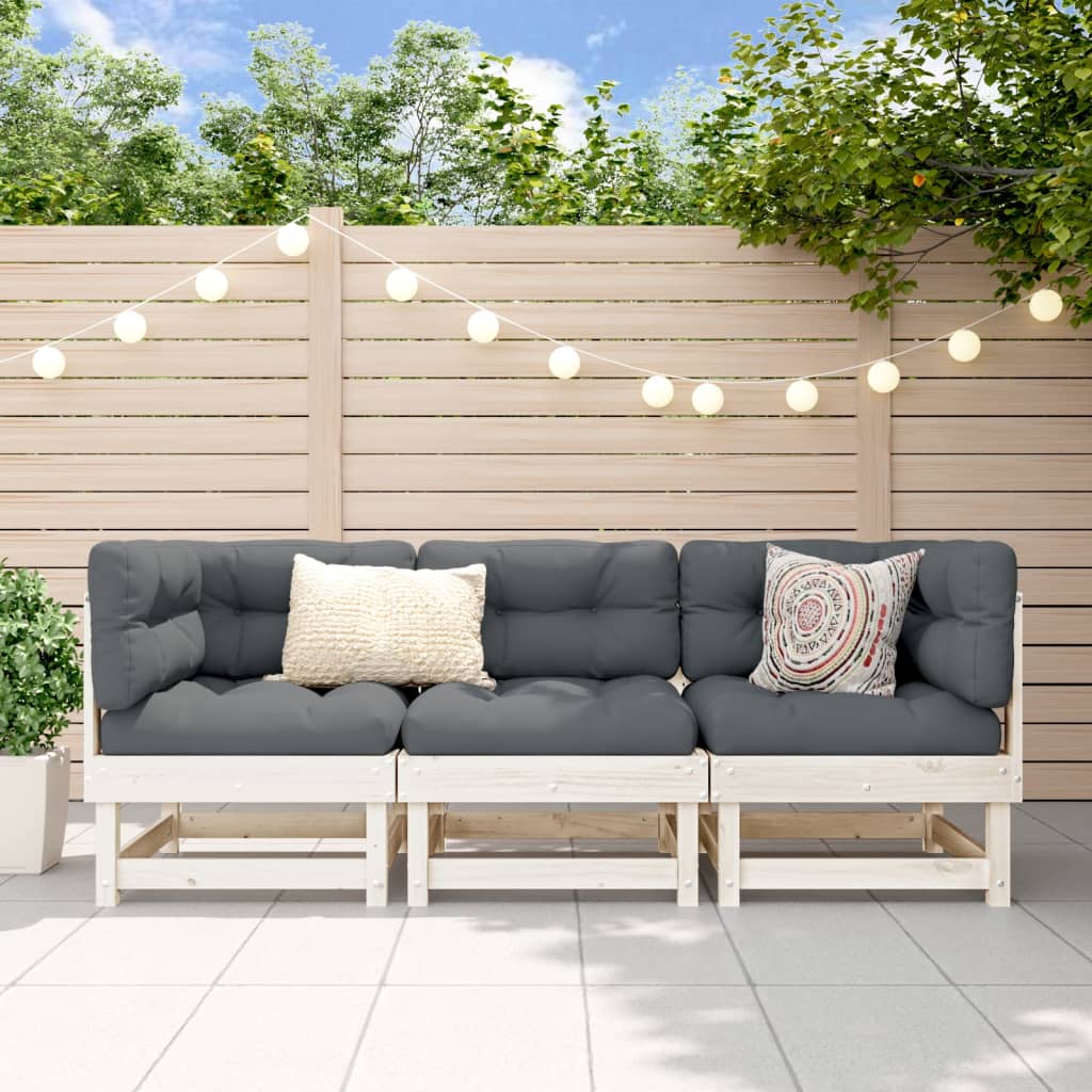 3-Tlg. Garten-Lounge-Set Weiß Massivholz Kiefer Weiße Kiefer