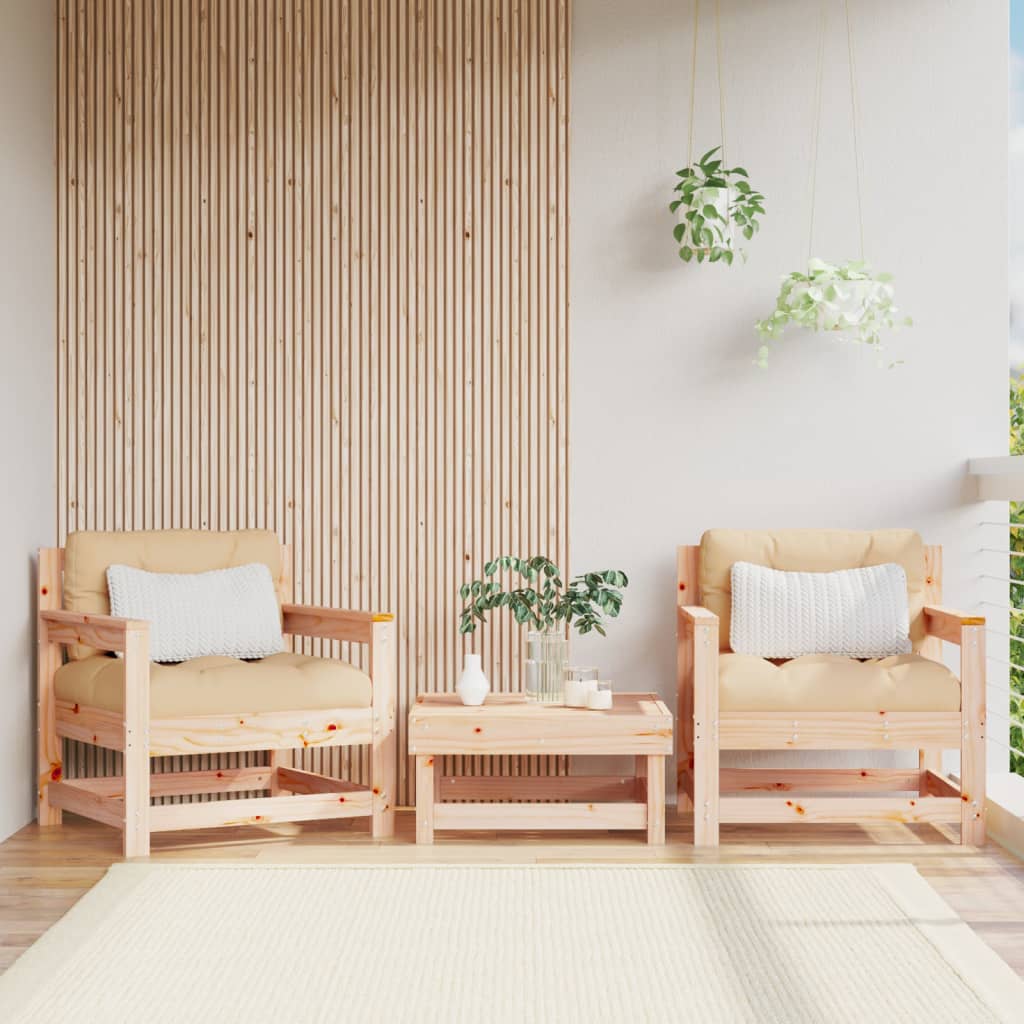 3-Tlg. Garten-Lounge-Set Massivholz Kiefer Unbehandeltes Kiefernholz