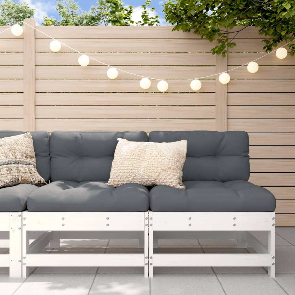 3-Tlg. Garten-Lounge-Set Weiß Massivholz Kiefer Weißes Kiefernholz