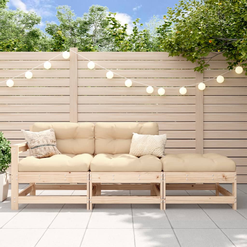 3-Tlg. Garten-Lounge-Set Massivholz Kiefer Unbehandeltes Kiefernholz