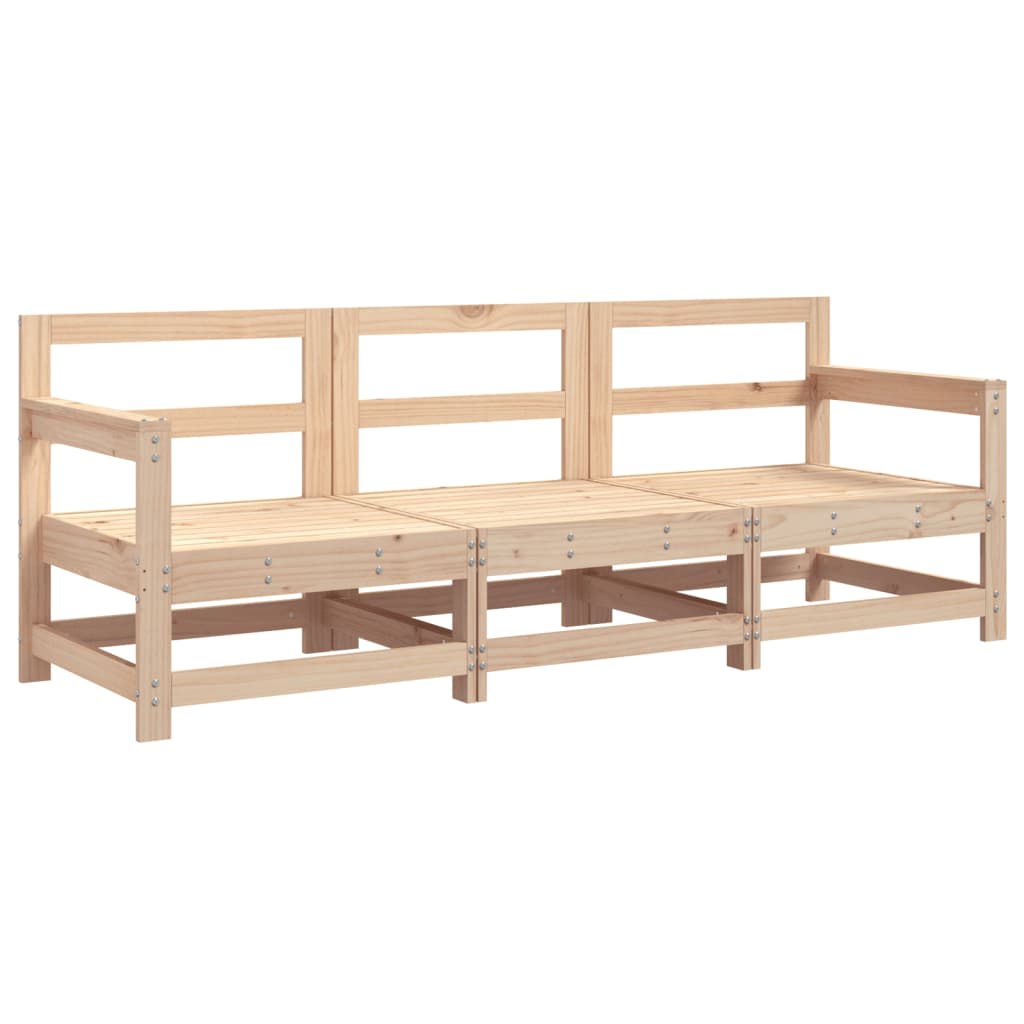 3-Tlg. Garten-Lounge-Set Massivholz Kiefer Unbehandeltes Kiefernholz