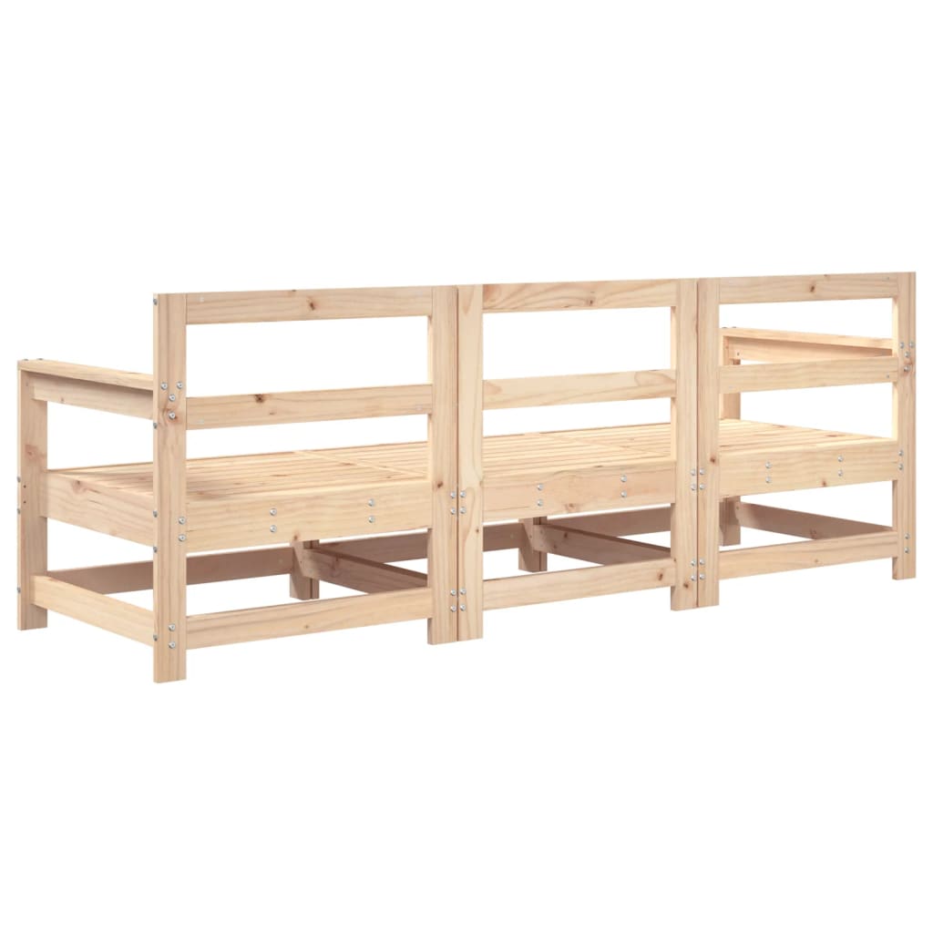 3-Tlg. Garten-Lounge-Set Massivholz Kiefer Unbehandeltes Kiefernholz