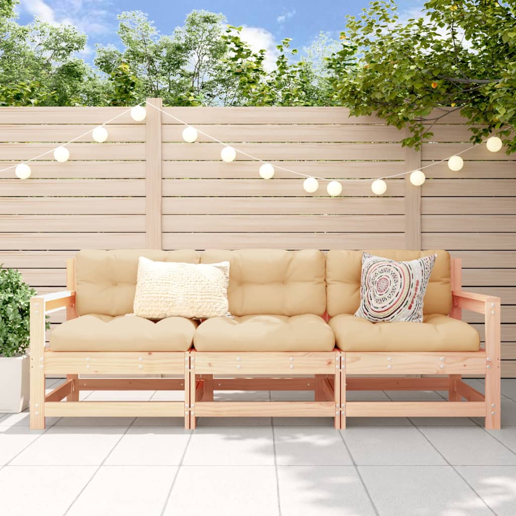 3-Tlg. Garten-Lounge-Set Massivholz Kiefer Unbehandeltes Kiefernholz