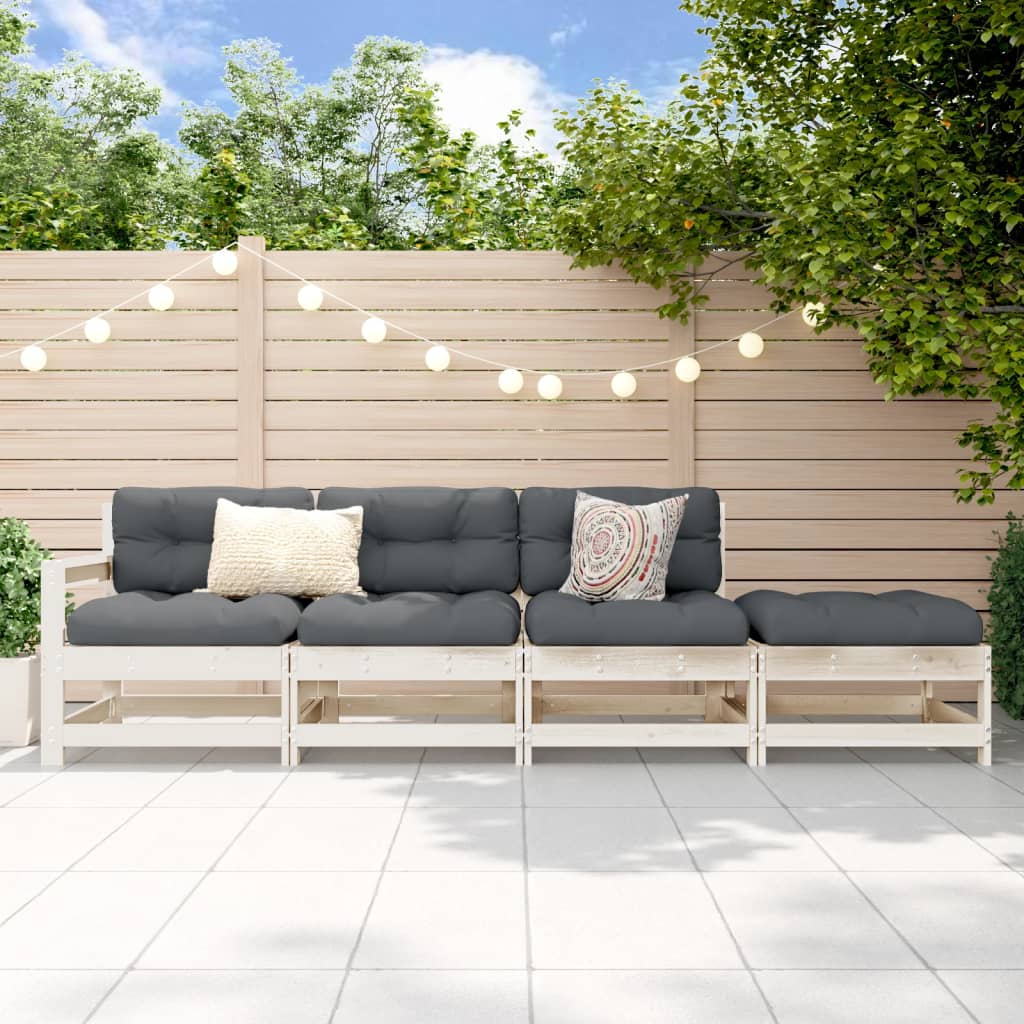 3-Tlg. Garten-Lounge-Set Weiß Massivholz Kiefer Weißes Kiefernholz